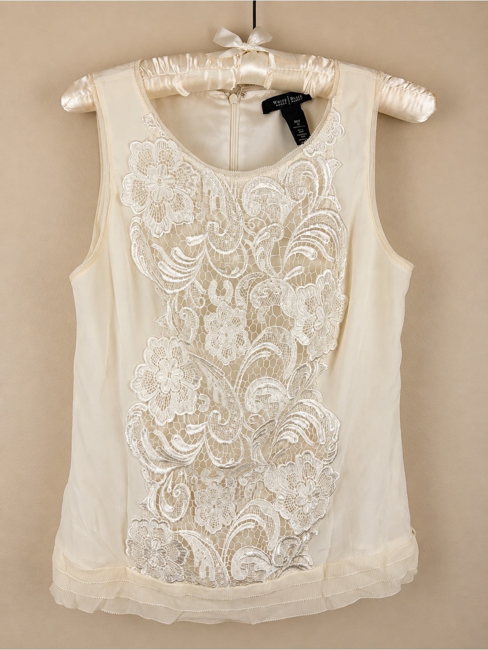 WHBM Ivory Silk Lace Top XS Romantic Feminine Career Layering Quiet Luxury Lined